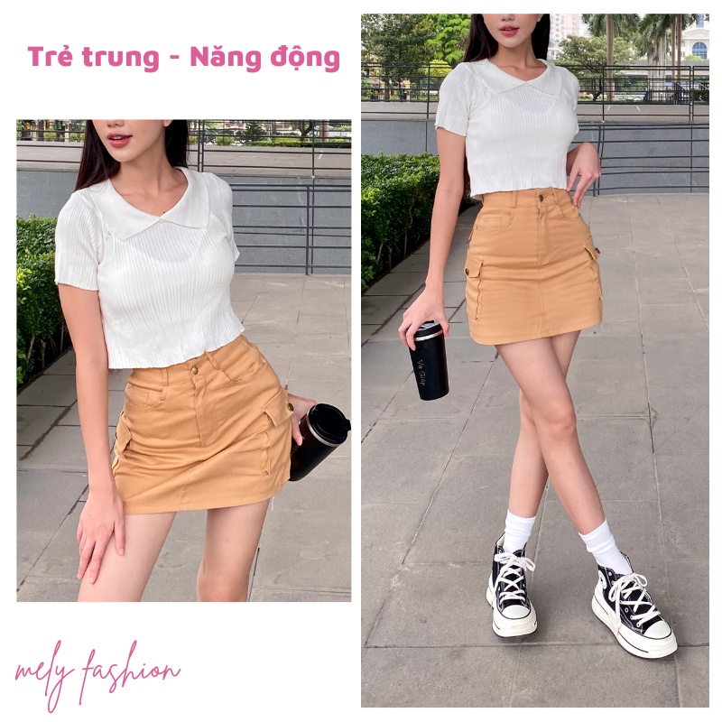 Chân váy kaki túi hộp dáng ngắn chữ A có quần trong bảo hộ phong cách hàn quốc cá tính trẻ trung đen ghi be BIGSIZE CV63
