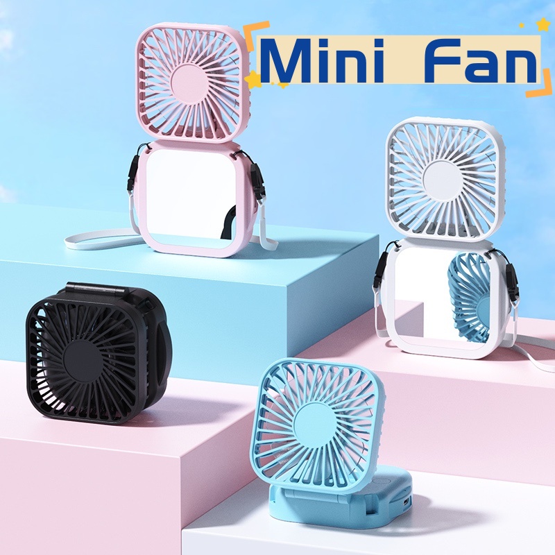 Gương Trang Điểm 180 Độ Màu Sắc Tươi Tắn 180 Độ° Quạt USB Cầm Tay 2 Trong 1 Có Thể Gấp Lại Để Bàn Không Ồn Đa Năng