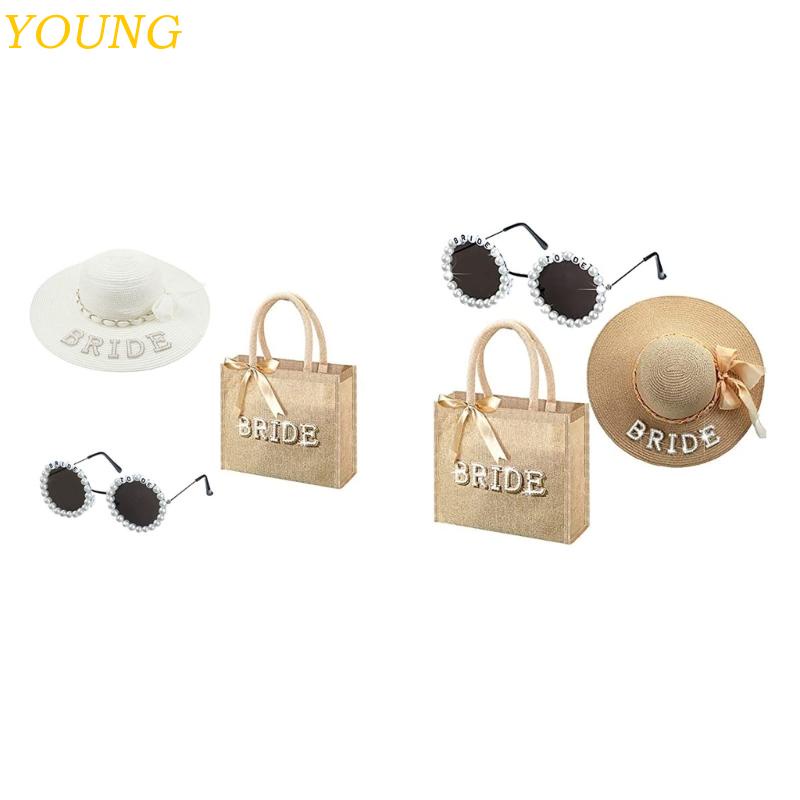 Bộ Kính Mát Và Nón Rơm Đính Ngọc Trai Tinh Tế Cho Cô Dâu Trong Đêm