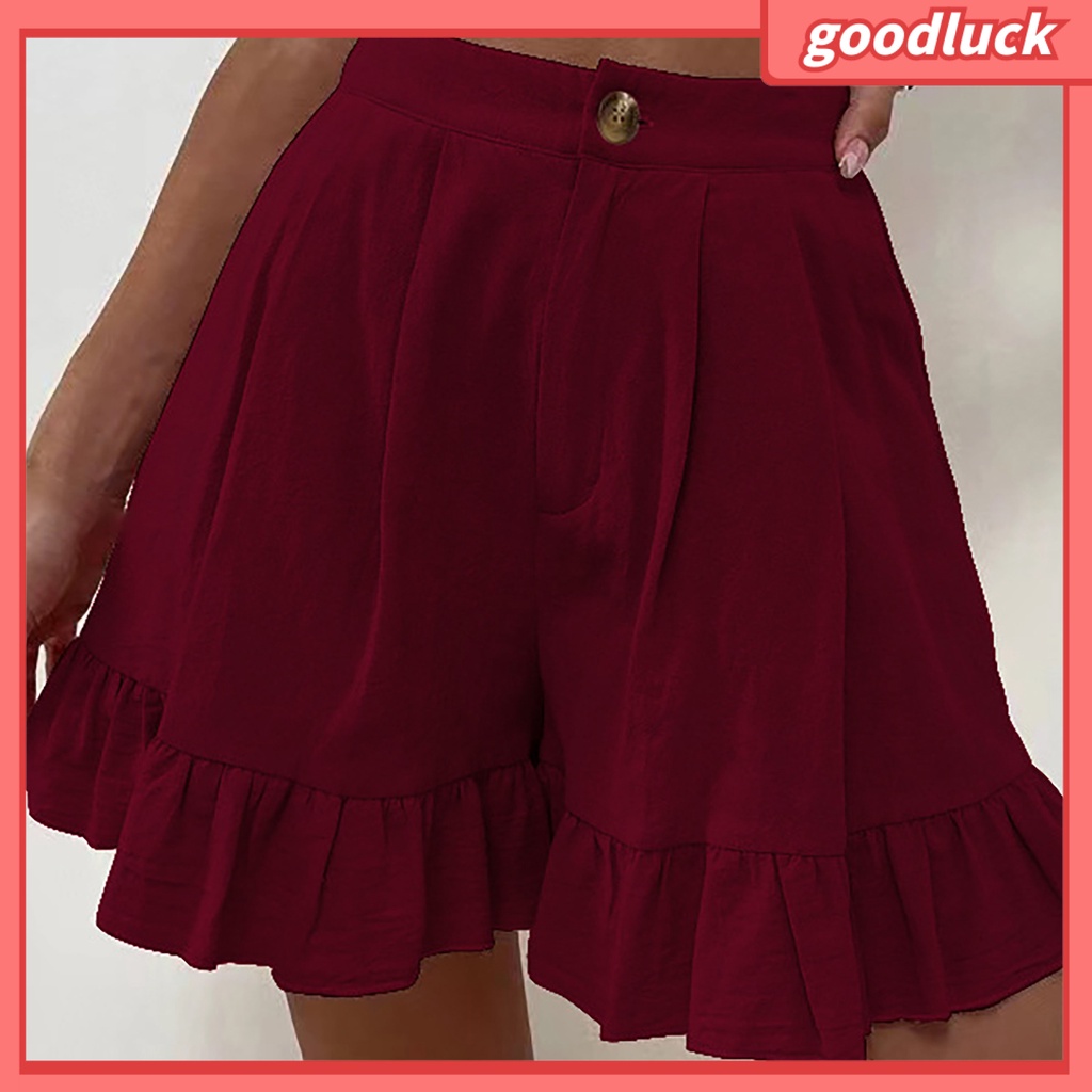 Quần Short Lưng Cao Dáng Rộng Màu Trơn Thời Trang Mùa Hè Xinh Xắn Cho Nữ