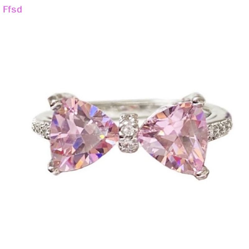 {Ffsd} Nhẫn Đính Kim Cương Hình Nơ Màu Hồng Có Thể Điều Chỉnh Phong Cách Ngọt Ngào Làm Quà Tặng Sinh Nhật Cho Nữ