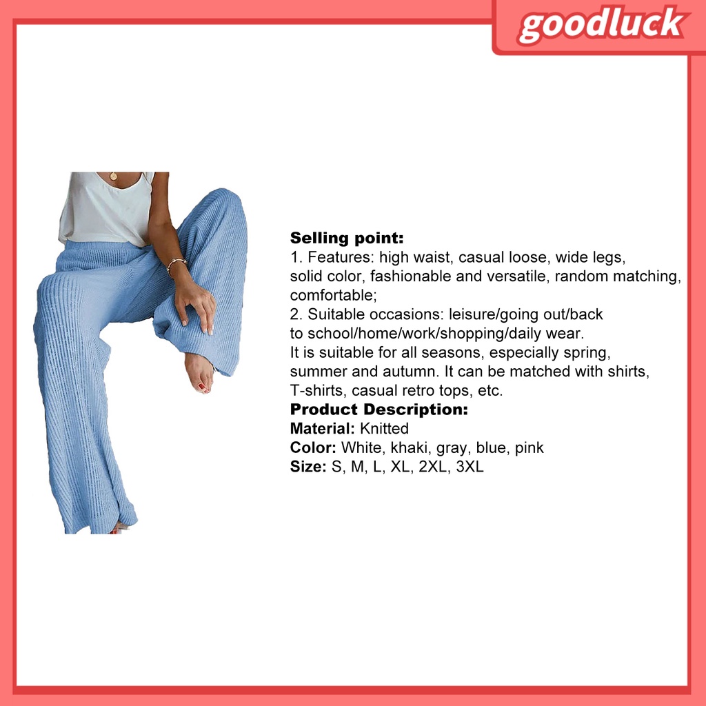 Quần Dài Dệt Kim Ống Rộng Lưng Cao Co Giãn Màu Sắc Đơn Giản Thời Trang Mùa Xuân Cho Nữ
