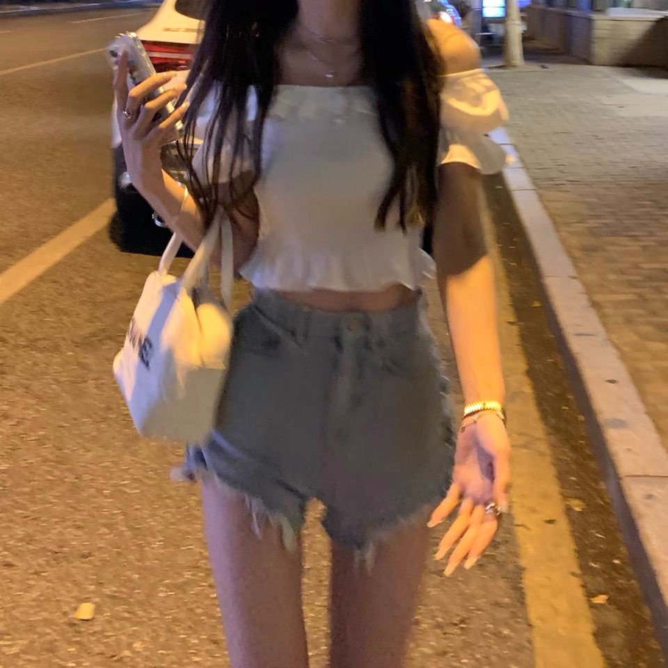 Áo baby tee Thun croptop Kiểu Trễ Vai Tay Phồng Phối Dây Xích Thời Trang Cho Nữ