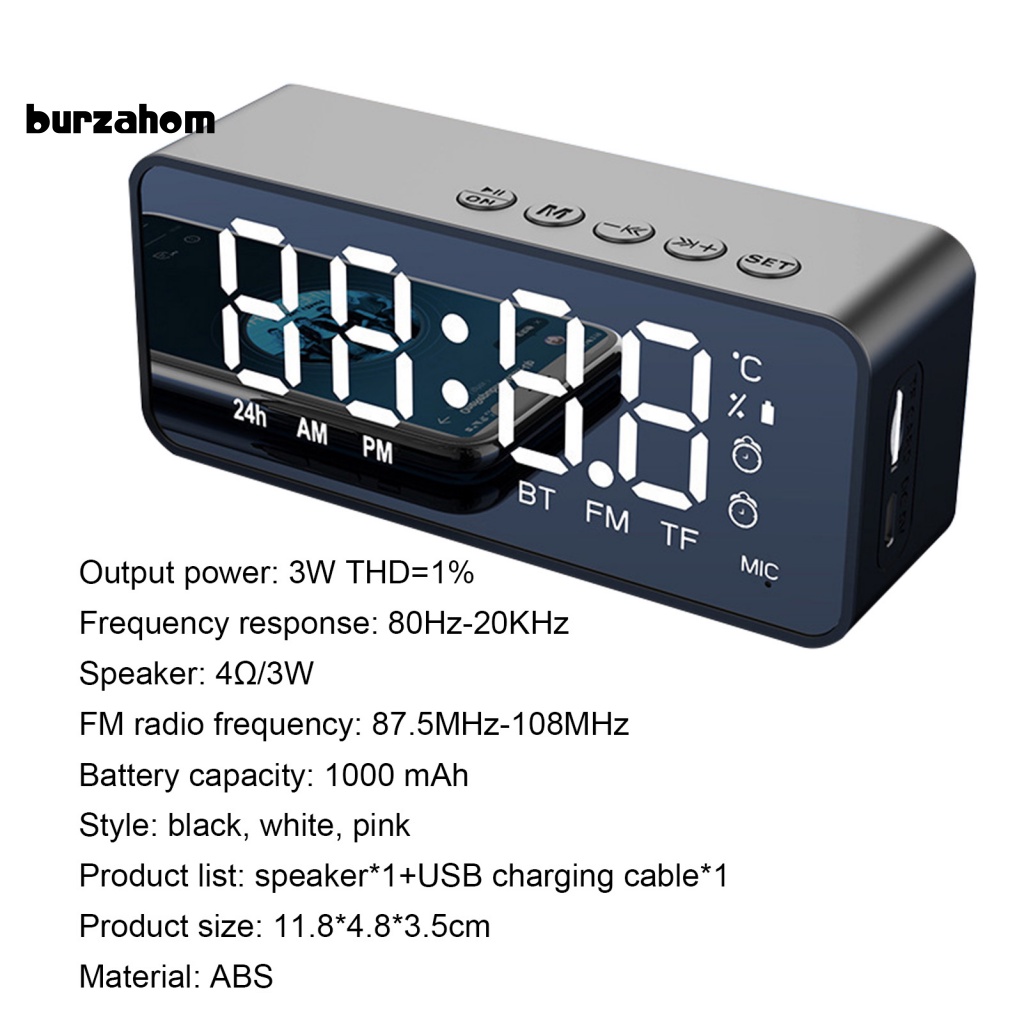Loa Bluetooth Không Dây Bur G50 Hỗ Trợ Thẻ TF 2 Trong 1 Có Đồng Hồ Báo Thức