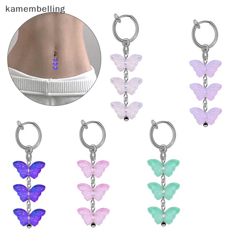 Kamembelling Khuyên Rốn Dạng Kẹp Tua Rua Hình Bướm Thời Thượng Hai Chức Năng Cho Nữ EN