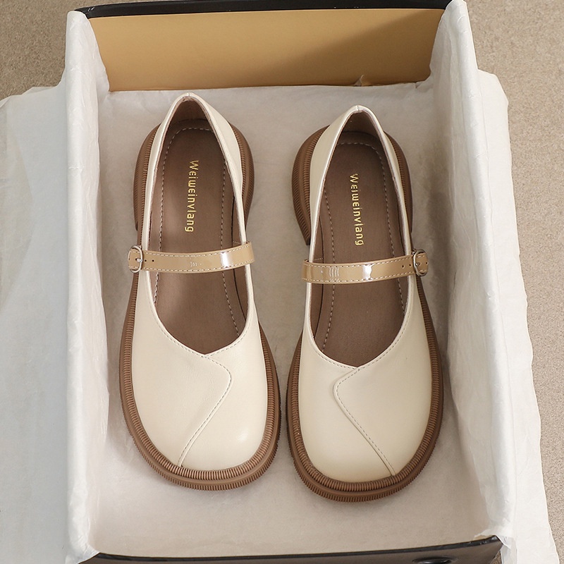 Giày Búp Bê Mary Jane Gót Dày Mũi Tròn Đế Mềm Thời Trang Xuân Thu 2023 AA4232