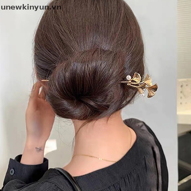 Uu Kẹp Tóc Kim Loại Hình Chữ A Đính Đá Mắt Mèo Ginkgo Biloba Thời Trang Cho Nữ VN