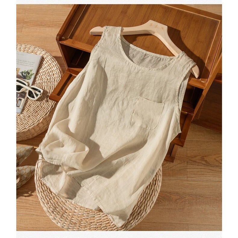 Áo Cotton Lanh Mỏng Sát Nách Dáng Rộng Màu Trơn Thời Trang Mùa Hè 2023 2023 MI02