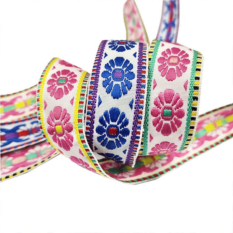 Cuộn Dây Ruy Băng Thêu Hoa Phong Cách Dân Tộc Dài 2.5cm Dài 10 Yards