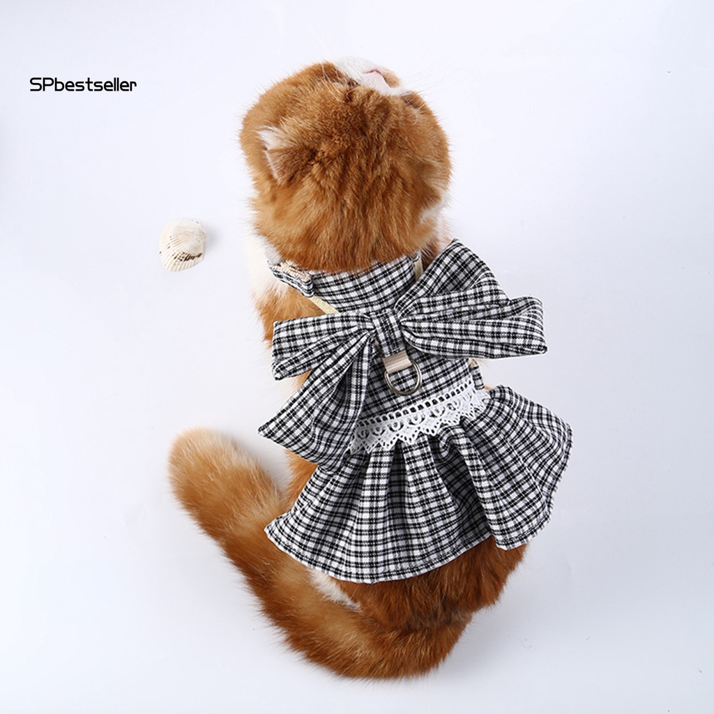 Spbestsellkr Set Dây Dắt Thú Cưng Đi Dạo Mùa Hè Họa Tiết Caro Đính Nơ Xinh Xắn