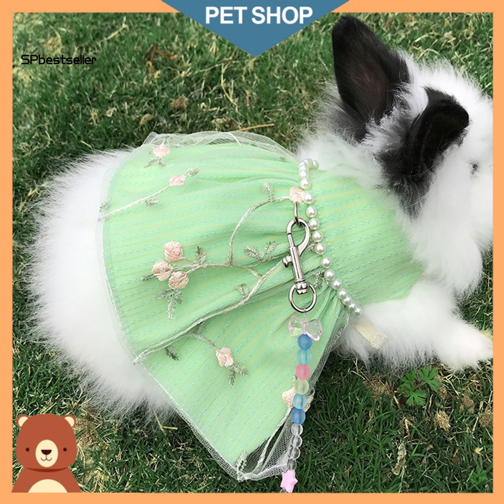 1 Bộ Dây Dắt Quần Áo Cho Thỏ Nhỏ Thêu Hình Đính Ngọc Trai Giả Thoáng Khí