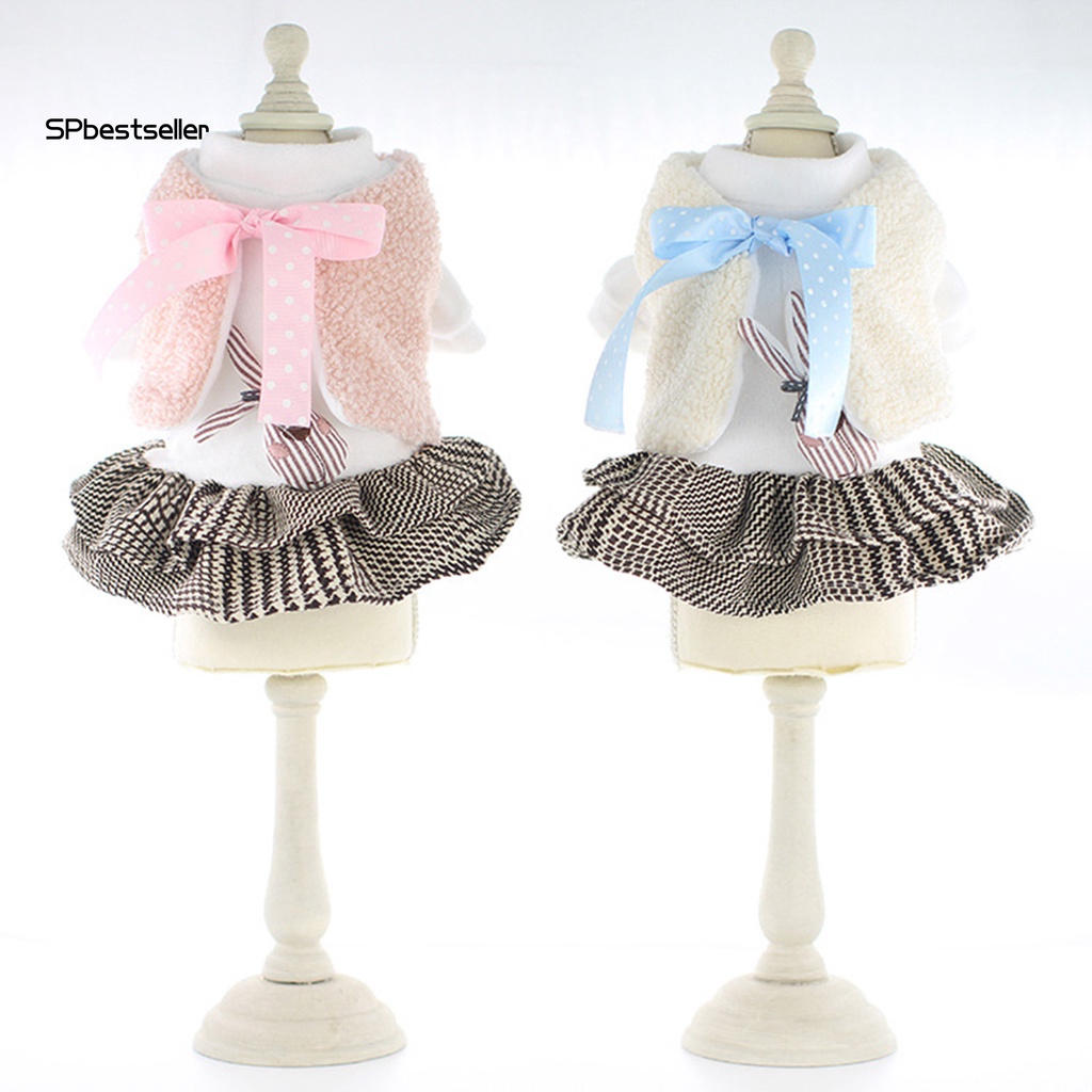 Spbestsellkr Set 2 Món Áo Khoác Dạng Đầm Công Chúa Hai Lớp Viền Kẻ Sọc Ấm Áp Mùa Thu Cho Thú Cưng