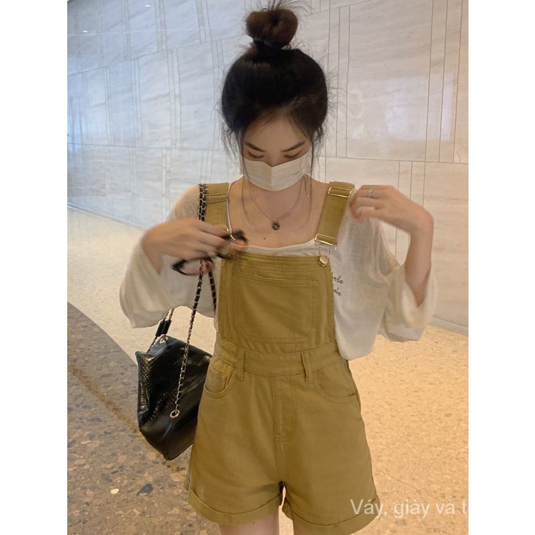 Quần Yếm Denim Ngắn Ống Rộng Phong Cách Preppy Retro Dòng Salt Series Can Be Salty Ngọt Ngào Thời Trang Cho Nữ Sinh