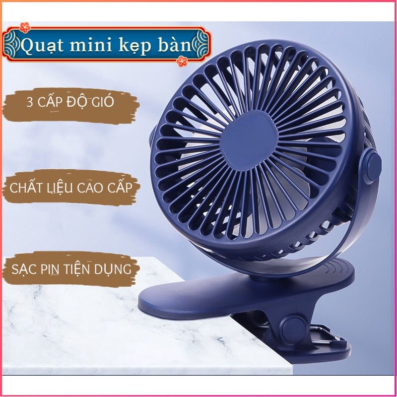 Quạt kẹp xe đẩy cho bé,Kẹp Bàn gió siêu mát 3 cấp độ-Xoay 720 độ-Dùng pin 1200mAh-Usb