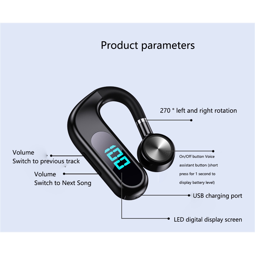 Tai Nghe Bluetooth Không Dây Dạng Móc Vành Tai Chống Thấm Nước Chuyên Dụng Trong Thể Thao