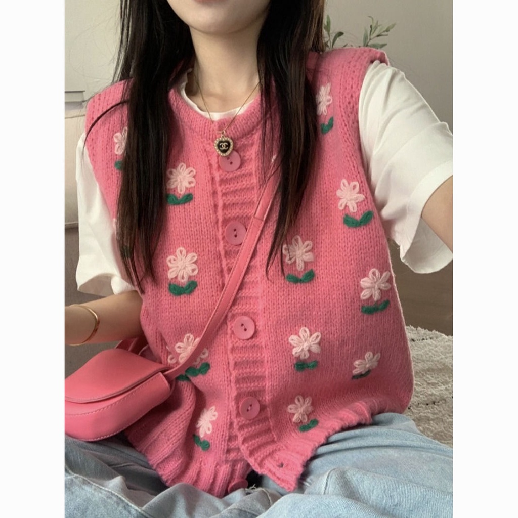 Áo Khoác Cardigan Dệt Kim Màu Hồng Dễ Thương Cho Nữ