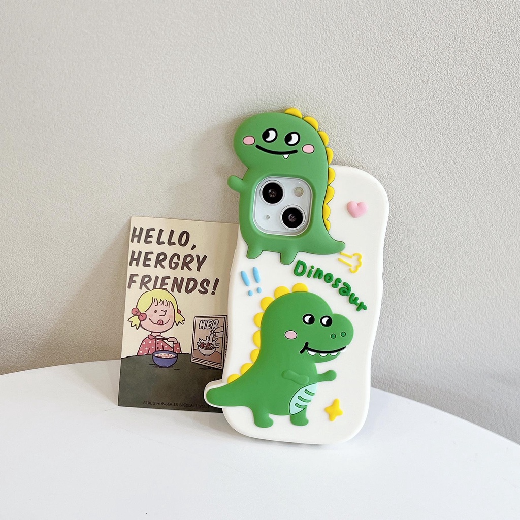 Ốp Điện Thoại Silicon TPU Mềm Hình Khủng Long Hoạt Hình 3D Bảo Vệ Toàn Diện Chống Sốc Cho iPhone 14 13 12 11 Pro Max