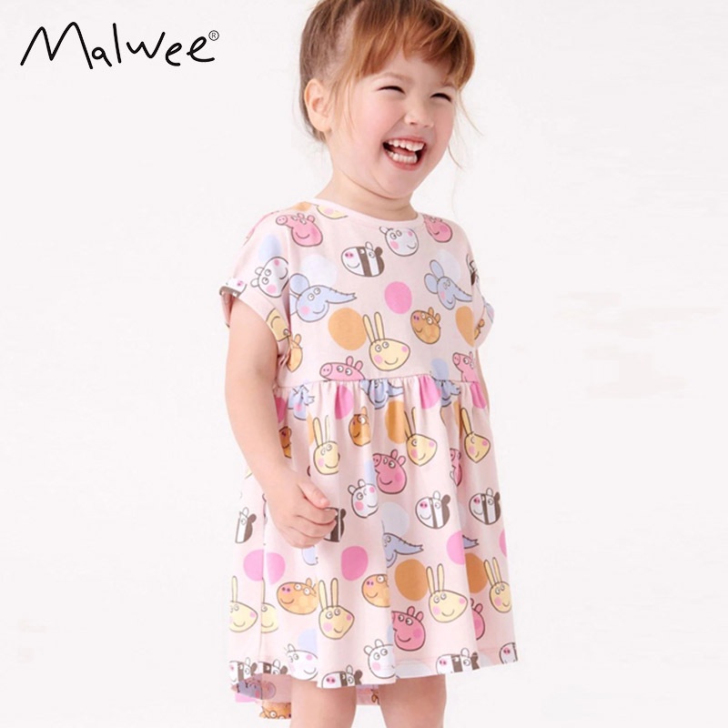 Đầm Cotton Ngắn Tay Họa Tiết Hoạt Hình Xinh Xắn Theo Phong Cách Mùa Hè Dành Cho