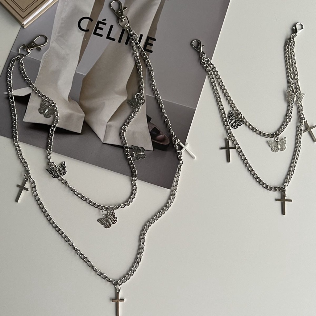 Dây Xích Đôi Hình Bướm Gắn Thắt Lưng Đồng Phục Trang Trí Thủ Công Phong Cách Hàn Quốc