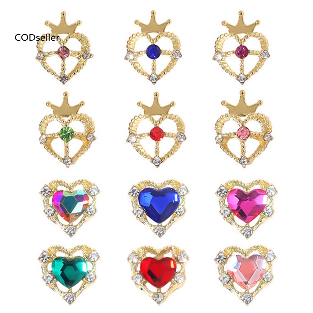 Set 10 Phụ Kiện Trang Trí Móng Tay Hình Vương Miện Trái Tim Lấp Lánh