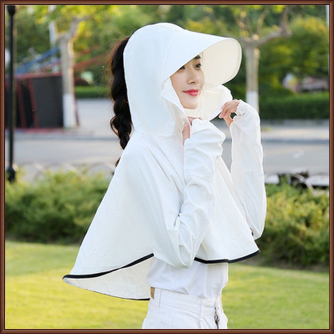 Áo Khoác Chống Nắng Kèm Khẩu Trang Chống Tia Cực Tím Có Mũ Trùm Tiện Dụng Cho Người Đi Xe Đạp 40-65kg