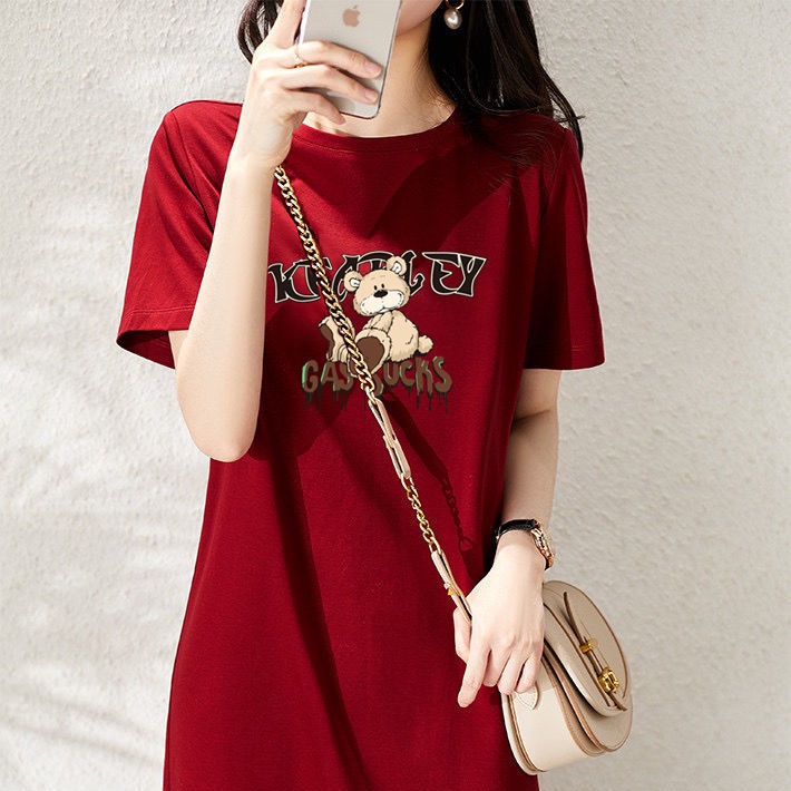 Đầm Dài Dáng Rộng Tay Ngắn In Họa Tiết Hoạt Hình Phong Cách Hàn Quốc Thời Trang Mùa Hè Cho