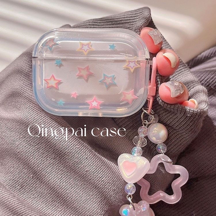 Vỏ Bảo Vệ Hộp Sạc Tai Nghe airpods3 airpodspro2 Trong Suốt Hình Ngôi Sao Màu Hồng Dễ Thương