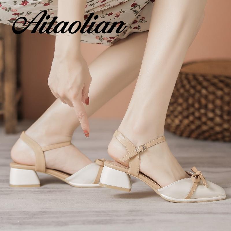 Giày Cao Gót Da Mềm 3.5Cm Thắt Nơ Đính Ngọc Trai Thời Trang Cho Nữ