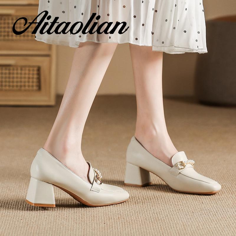 Giày Cao Gót 6cm Da Thật Mũi Vuông Phong Cách retro Anh Quốc Cho Nữ Mềm