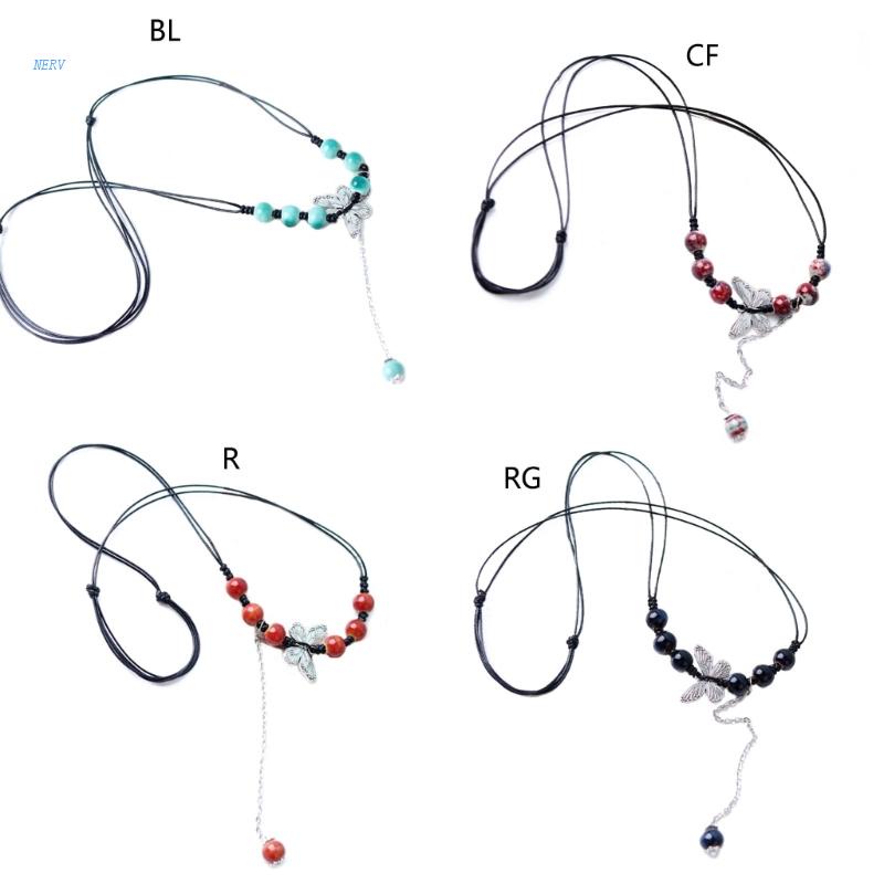 Vòng cổ Mặt Bướm Bằng Gốm Phong Cách Trung Hoa Cổ Điển