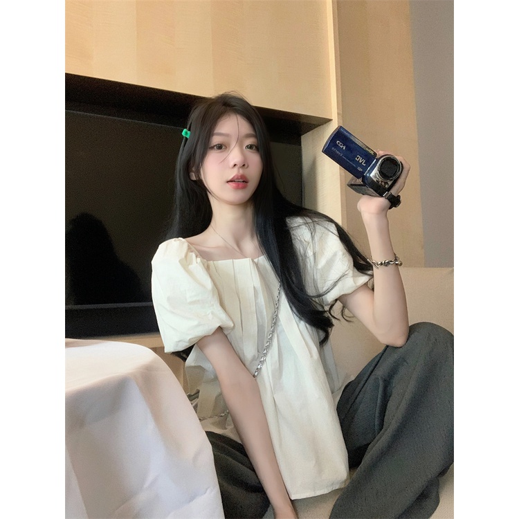 Áo Kiểu Cổ Vuông Tay Phồng Thời Trang Mùa Hè Xinh Xắn Cho Nữ