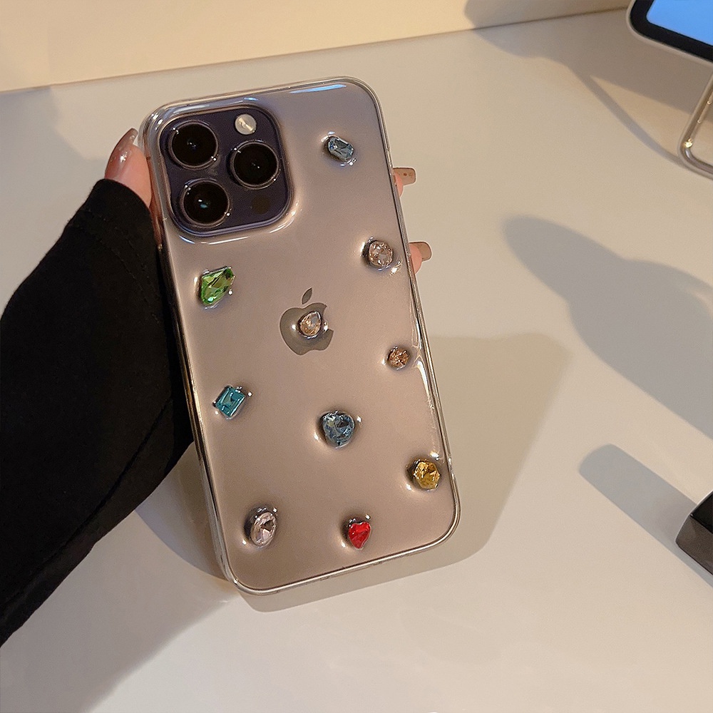 Ốp Điện Thoại Trong Suốt Trang Trí Kim Cương Cho Iphone 14 X XR XM 11 12 13 PRO MAX AT0299