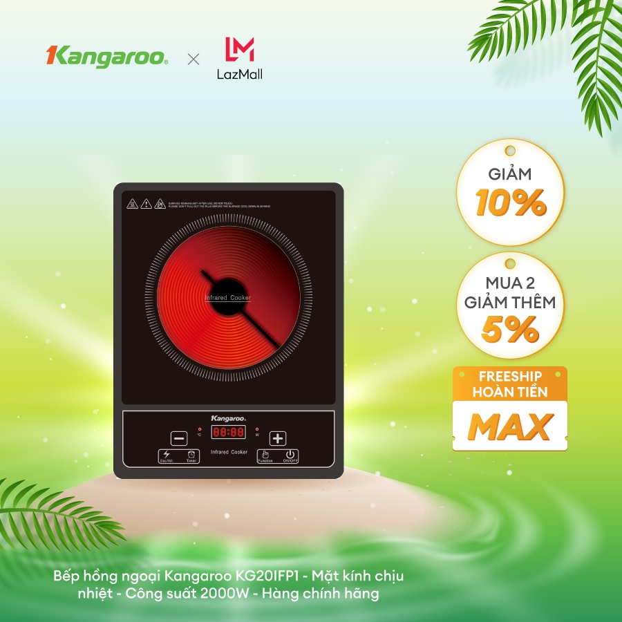 Bếp hồng ngoại Kangaroo KG20IFP1 - Mặt kính chịu nhiệt - Công suất 2000W - Hàng chính hãng