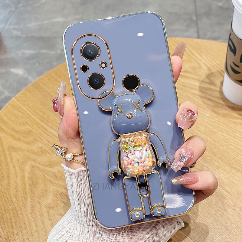 ốp lưng Reami 12c Ốp Điện Thoại TPU Silicon Mềm Mạ Điện Xoay 3D Có Giá Đỡ Hình Gấu Kẹo Cho Reami 12c