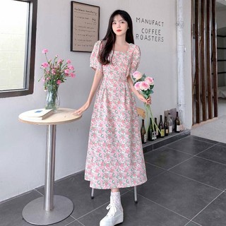 Đầm Chiffon Cổ Vuông Tay Phồng In Họa Tiết Hoa Phong Cách Hàn Quốc Thời Trang Mùa Hè 2023 Cho Nữ
