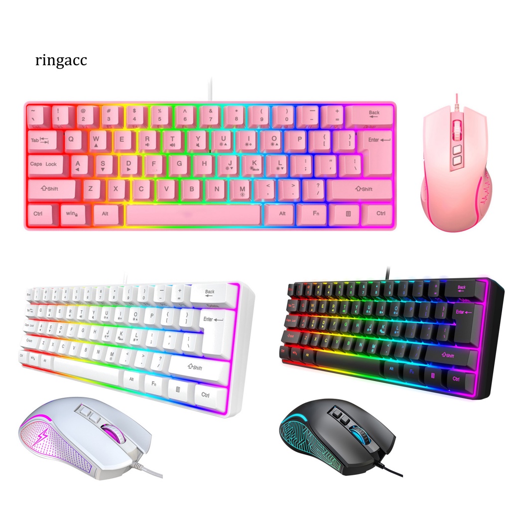 Bộ Bàn Phím Và Chuột RGA 61 Phím Có Dây 7 Màu Dạ Quang Chống Trượt Chống Nước Dùng Để Chơi Game
