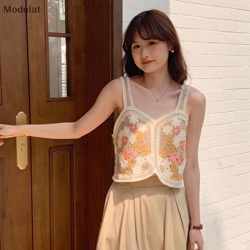 GJCUTE Áo Dệt Kim Sát Nách Thêu Họa Tiết Màu Sắc Tương Phản Thời Trang Mùa Hè Cho Nữ
