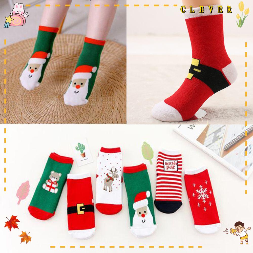 Set 6 Đôi Vớ Cotton Cổ Ngắn In Họa Tiết Ông Già Noel Cho Trẻ Sơ Sinh