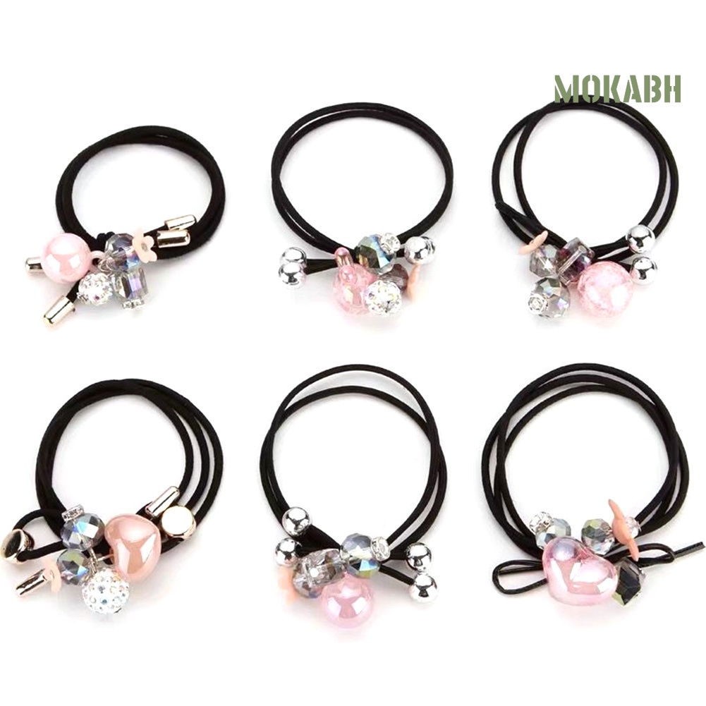 6 Dây Cột Tóc Co Dãn Họa Tiết Hoa Đính Đá Thời Trang Cho Nữ