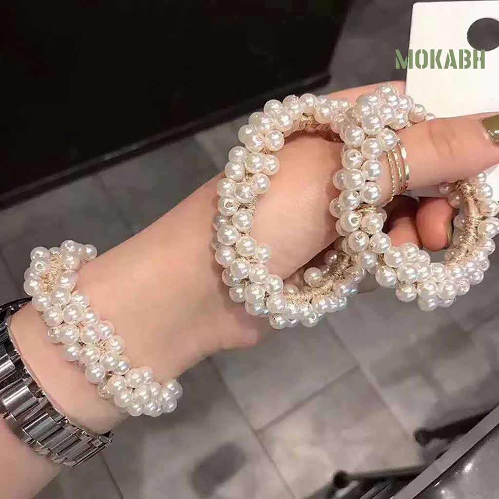 Dây Cột Tóc Co Giãn Đính Ngọc Trai Giả Thanh Lịch Dùng Hàng Ngày