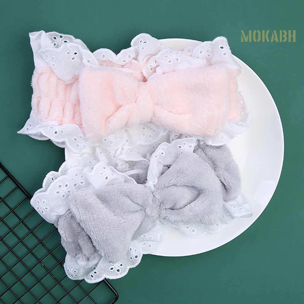 [Mok Abh] Băng Đô Thắt Nơ Bằng Lông Cừu San Hô Dày Mềm Co Giãn Chống Dầu Trang Trí Tóc Dành Cho Nữ
