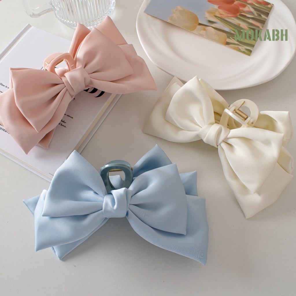 Kẹp Tóc Nơ Lớn Bằng Satin Màu Trơn Phong Cách Hàn Quốc Ngọt Ngào Dành Cho Nữ