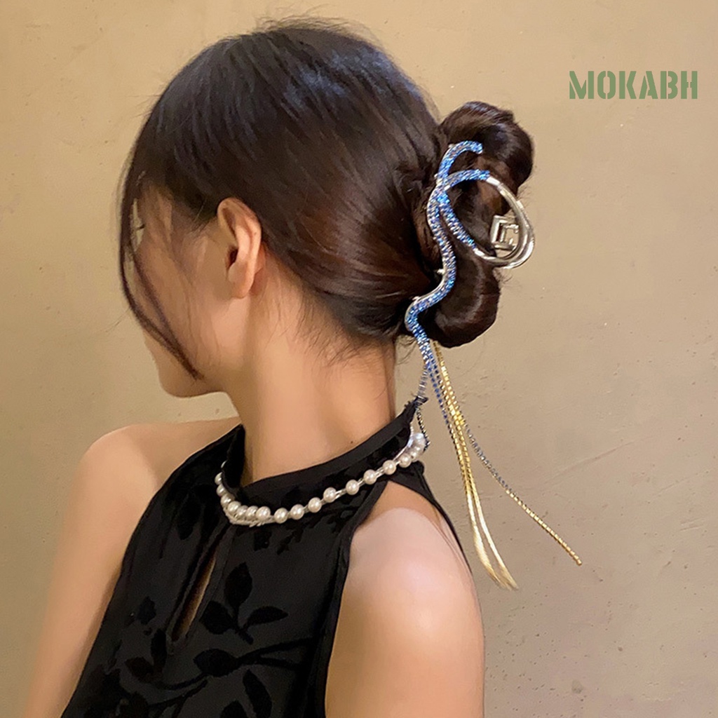 [Mok Abh] Kẹp Tóc Càng Cua Lớn Hình Học Đính Đá Phối Tua Rua Phong Cách Hàn Quốc Sang Trọng