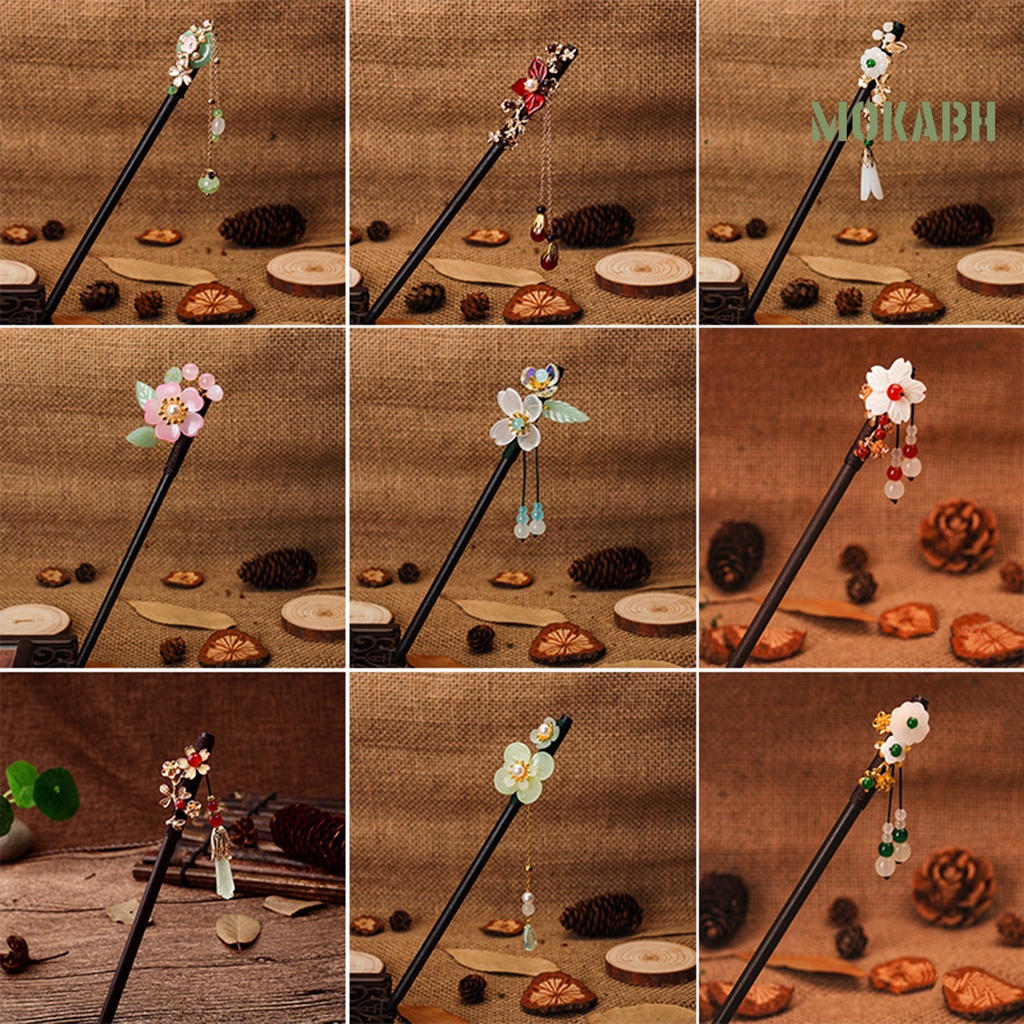 Trâm Cài Tóc Bằng Gỗ Đính Hạt Và Tua Rua Phong Cách Trung Hoa Cổ Điển Cho Nữ