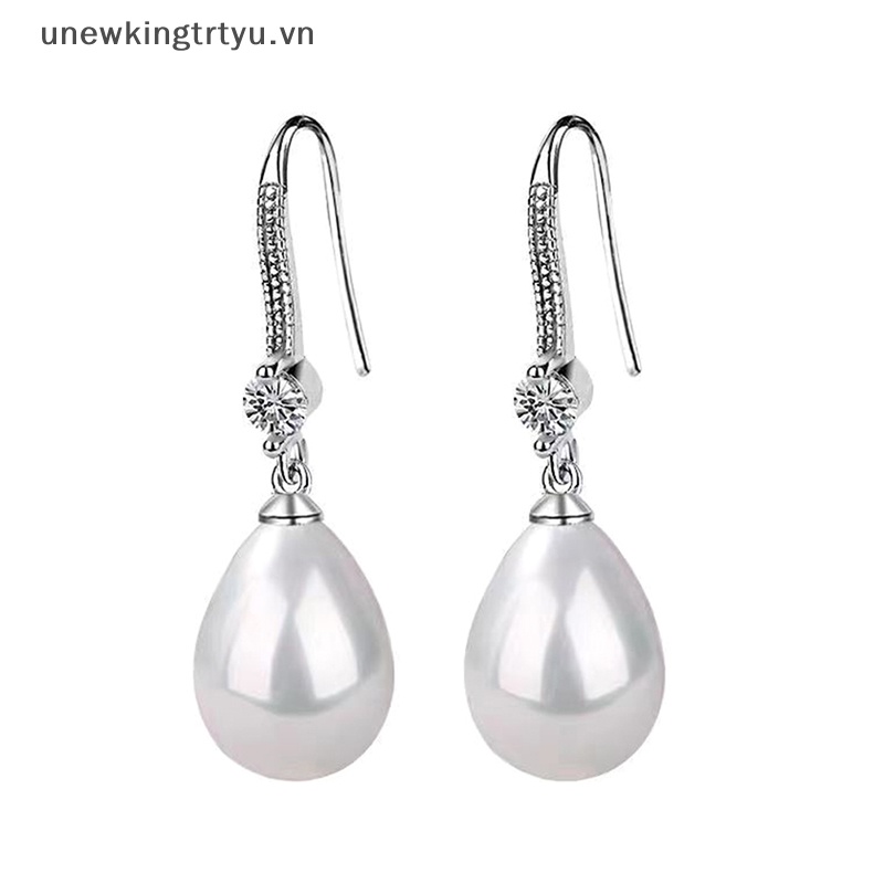 Khuyên Tai Đính Hạt Ngọc Trai Hình Giọt Nước / Hình Oval Màu Đỏ / Trắng Thời Trang Sang Trọng Cho Nữ