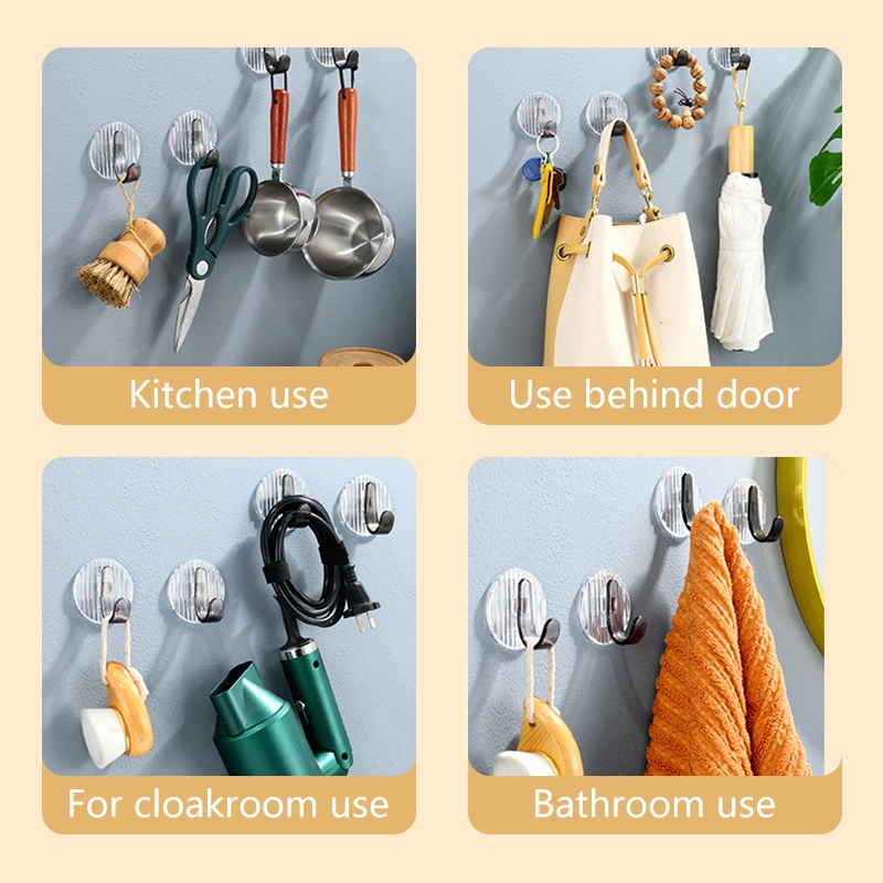 Set 8 Móc Treo Đồ Dán Tường Bằng Acrylic Siêu Chắc Không Cần Đục Lỗ Đa Ứng Dụng Giá Đỡ