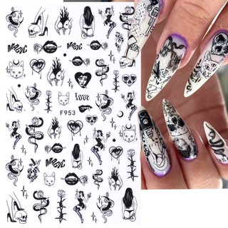 Miếng dán trang trí móng tay 3d màu đen phong cách halloween độc đáo