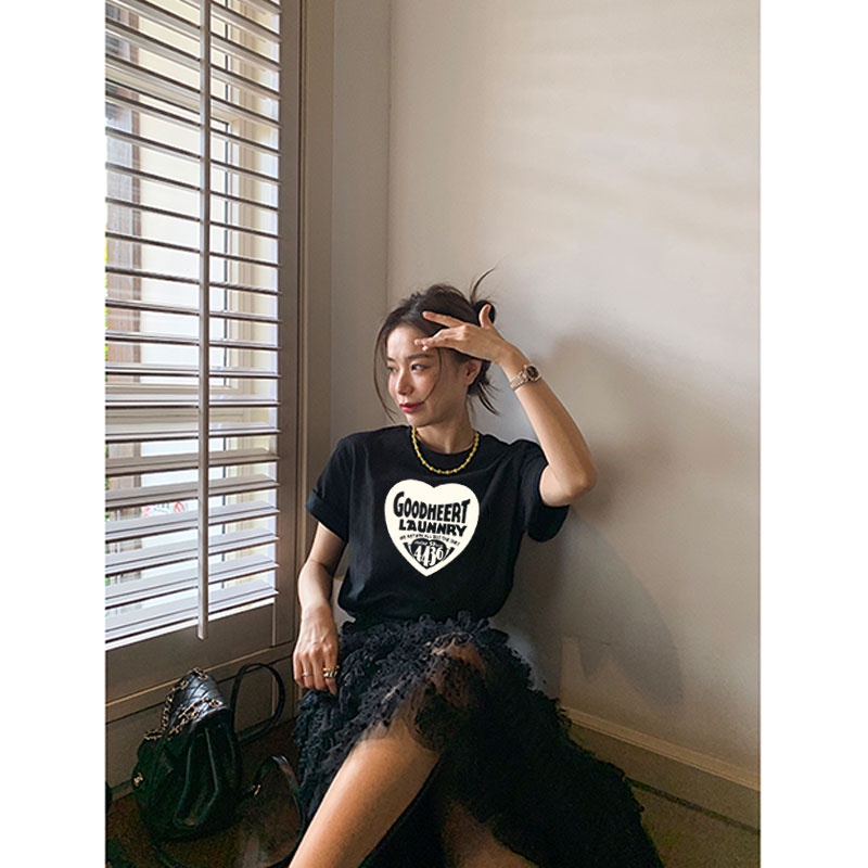 Áo Thun 100% Cotton Tay Ngắn Cổ Tròn In Họa Tiết Phong Cách Hàn Quốc Cho Nữ