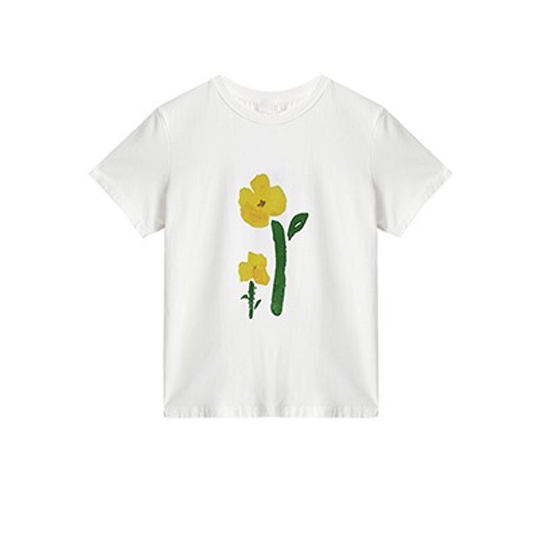 Áo Thun 100% Cotton Tay Ngắn Cổ Tròn In Họa Tiết Phong Cách Hàn Quốc Cho Nữ