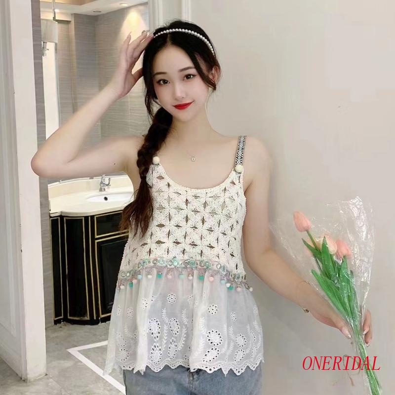 Áo Hai Dây Không Tay Thêu Họa Tiết Ngọt Ngào Thời Trang Mùa Hè Cho Nữ